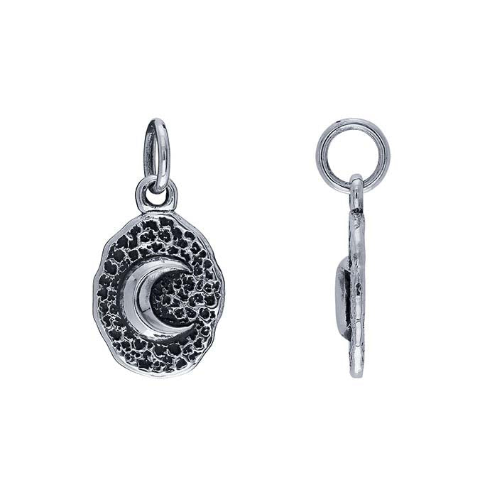 Sterling Silver Oval Coin with Crescent Moon
