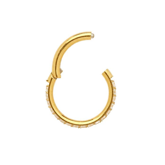 Titanium Yellow Gold-Plated Front Facing CZ-Set 8mm ID Clicker, 1.29mm