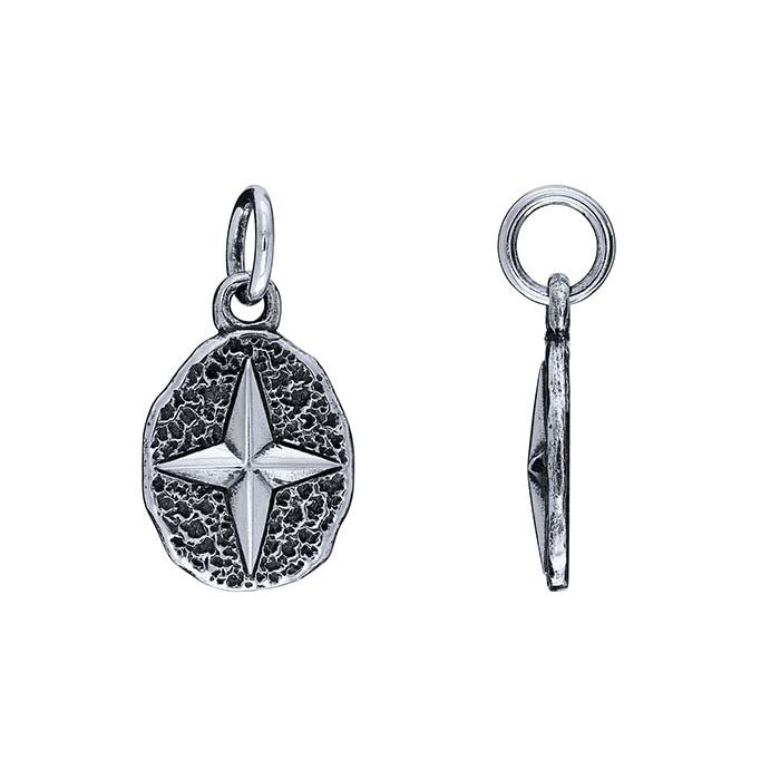 Sterling Silver Oval Coin with North Star
