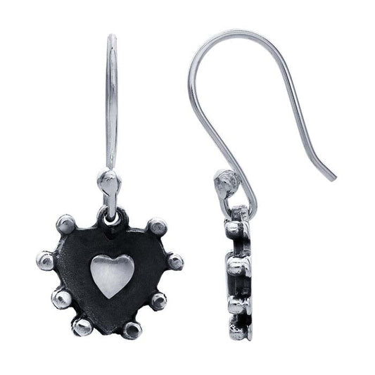 Sterling Silver Heart Earrings with Bead Trim