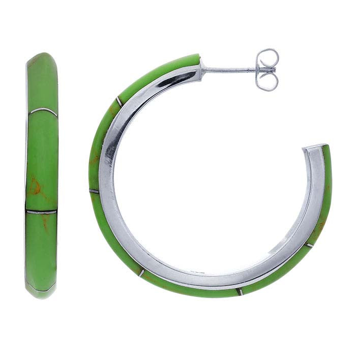 Sterling Silver Imitation Variscite 3/4-Hoop Earrings