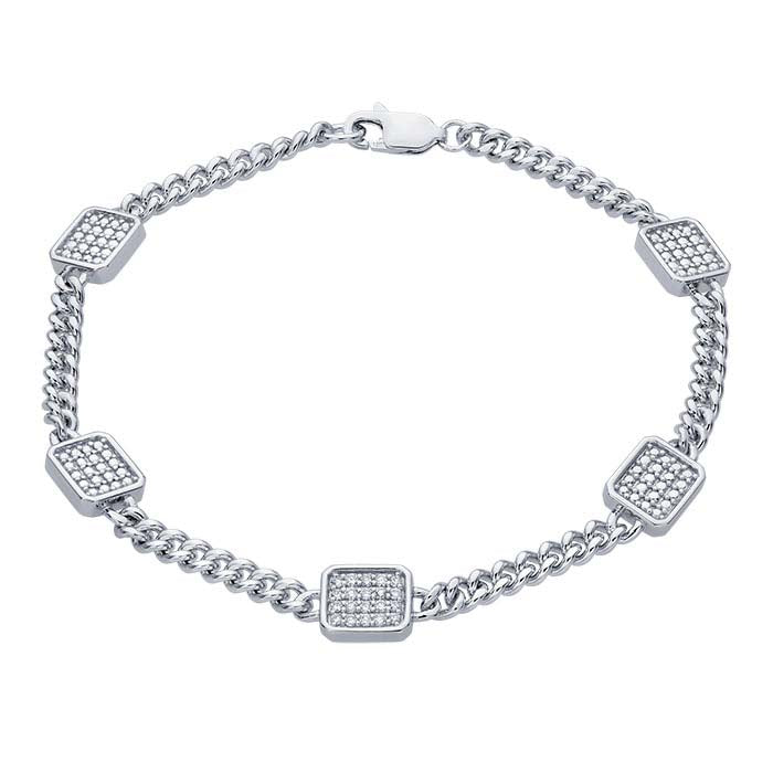 Sterling Silver Diamond-Set Curb Chain Bracelet