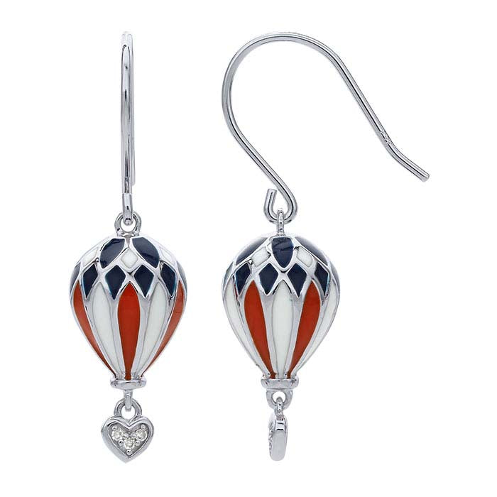 Emaillierte Heißluftballon-Ohrringe aus Sterlingsilber mit Diamanten