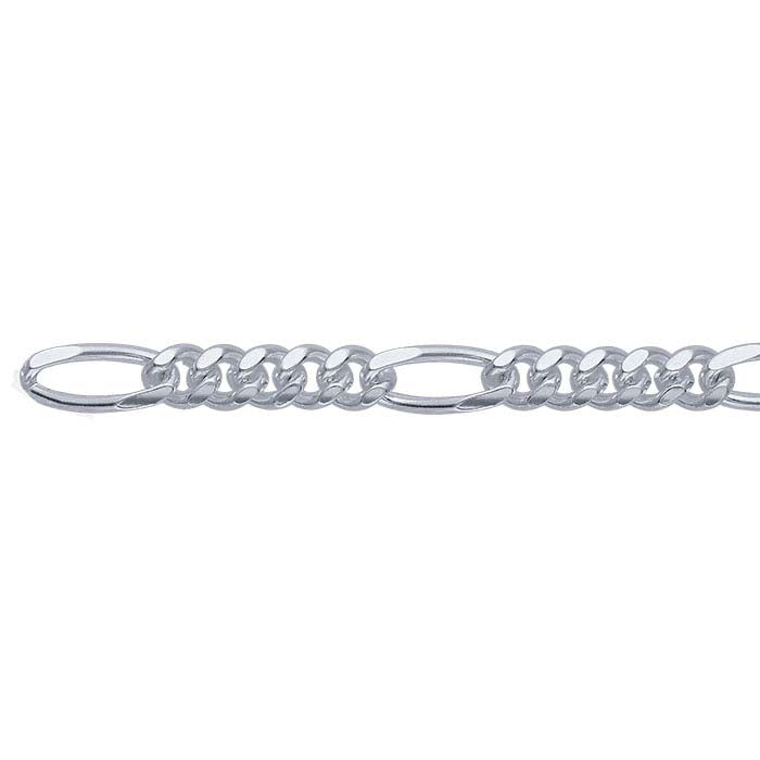 Sterling Silver 6mm Diamond-Cut Figaro Chain, By the Foot