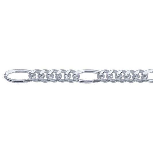Sterling Silver 6mm Diamond-Cut Figaro Chain, By the Foot
