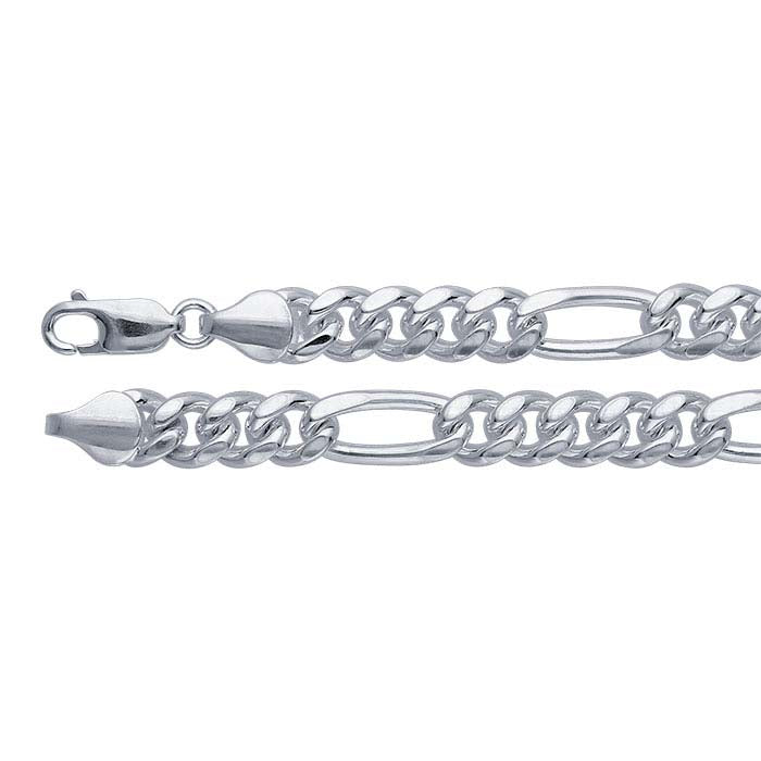 Sterling Silver 7.3mm Diamond-Cut Figaro Chain