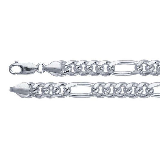 Sterling Silver 7.3mm Diamond-Cut Figaro Chain