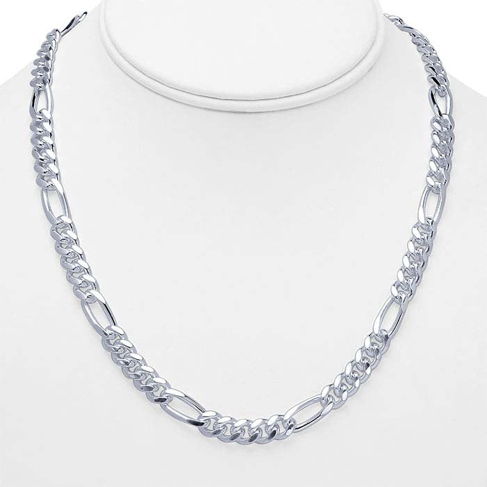 Sterling Silver 7.3mm Diamond-Cut Figaro Chain