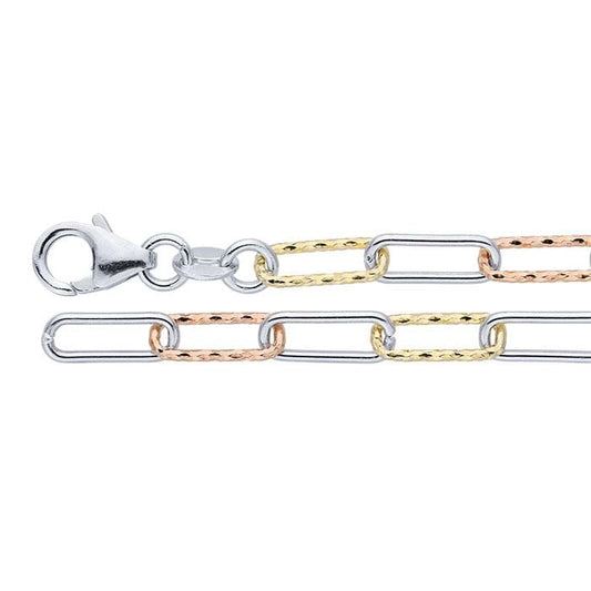 Sterling Silver Tri-Color 4.5mm Cable Chain