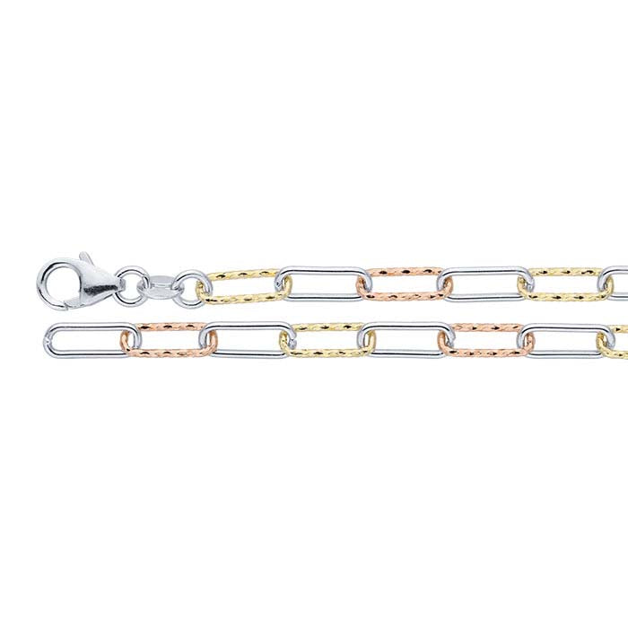 Sterling Silver Tri-Color 4.5mm Cable Chain