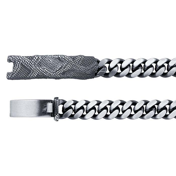 Sterling Silver Oxidized 8.5mm Curb Chain Bracelet with Snake Skin Clasp
