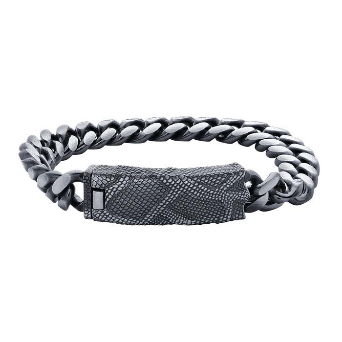 Sterling Silver Oxidized 11.3mm Curb Chain Bracelet with Snake Skin Clasp