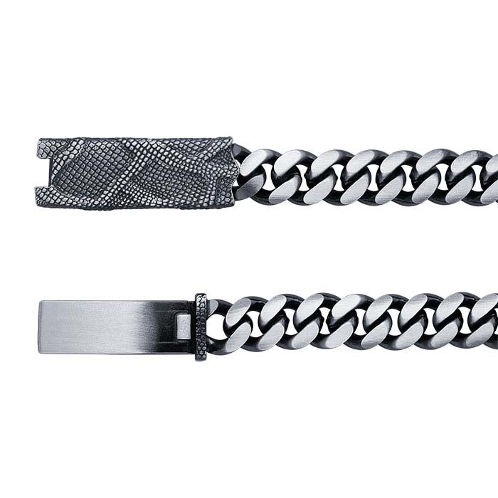 Sterling Silver Oxidized 11.3mm Curb Chain Bracelet with Snake Skin Clasp