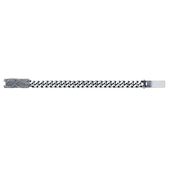 Sterling Silver Oxidized 11.3mm Curb Chain Bracelet with Snake Skin Clasp