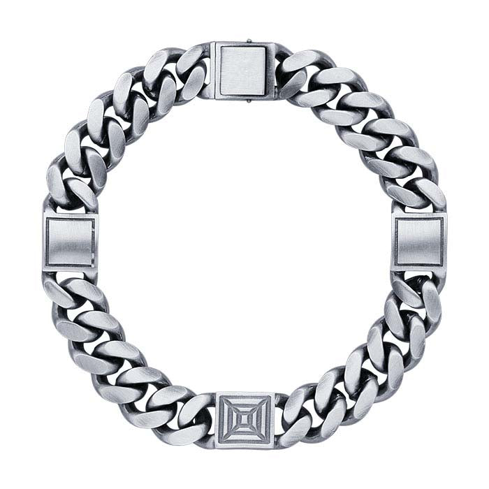 Sterling Silver Oxidized 11mm Curb Chain Bracelet with Stations