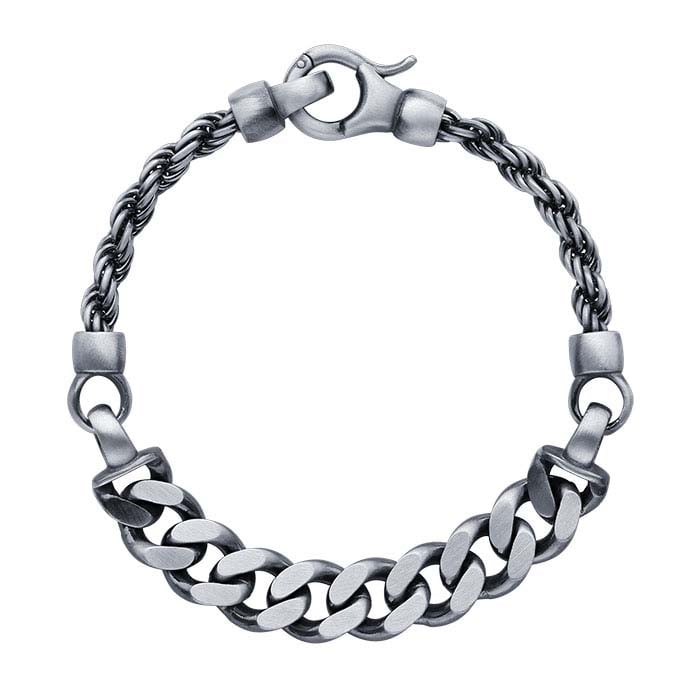 Sterling Silver Oxidized 11.1mm Rope & Curb Chain Bracelet