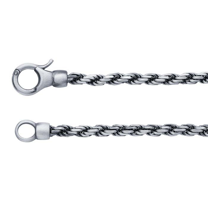 Sterling Silver Oxidized 4mm Rope Chain Bracelet