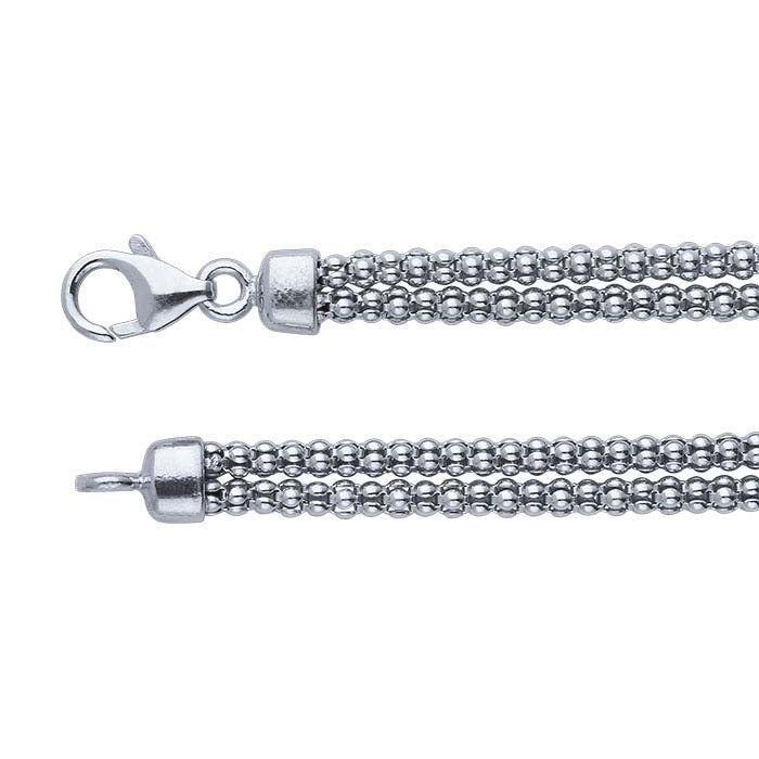 Sterling Silver 3mm Double-Strand Popcorn Chain Bracelet