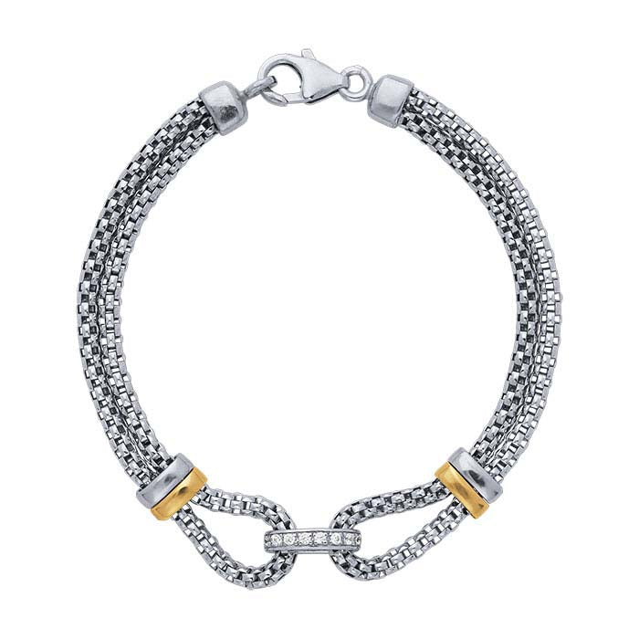 Sterling Silver 3mm CZ-Set Double-Strand Box Chain Bracelet