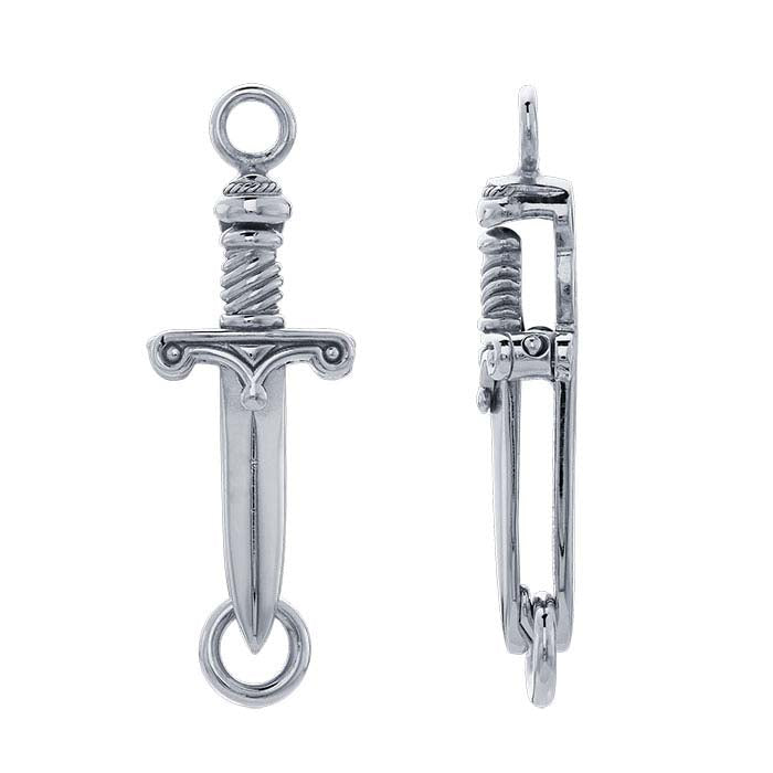 Sterling Silver 34 x 11.5mm 3D Dagger Squeeze Clasp