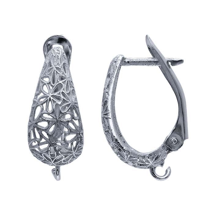Sterling Silver Lever-Back Ear Wire with Flower Shield and Open Ring