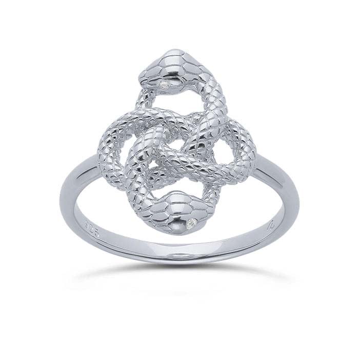 Sterling Silver Diamond-Set Intertwined Ouroboros Ring