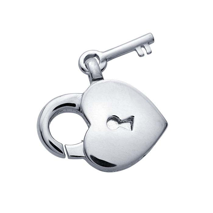 Sterling Silver 15.4 x 13.6mm Heart Lock with Key Lobster Clasp