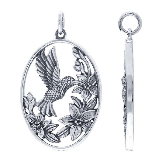 Sterling Silver Hummingbird and Flowers Pendant