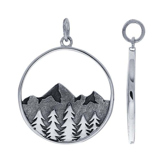 Sterling Silver Tree & Mountain Range Pendant