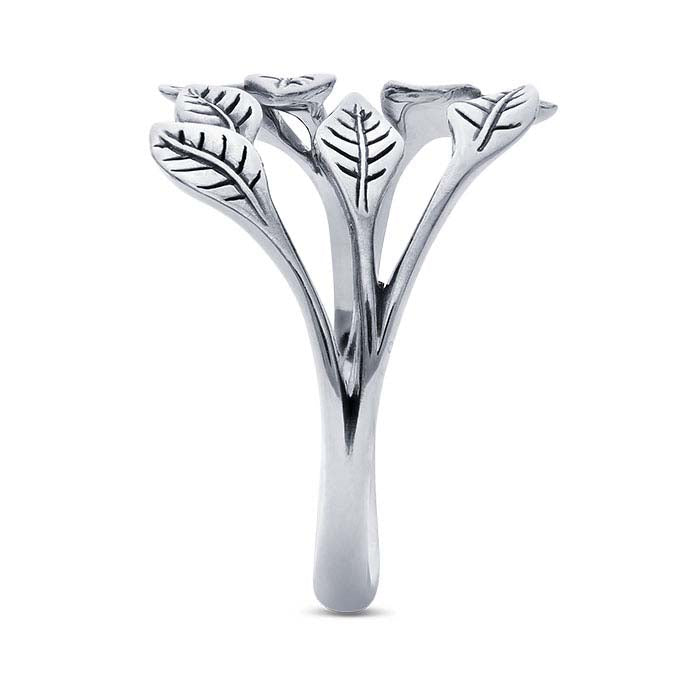 Sterling Silver Leaf Cluster Bypass Ring, Adjustable