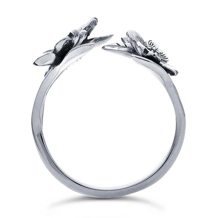 Sterling Silver Dogwood Flowers Bypass Ring, Adjustable