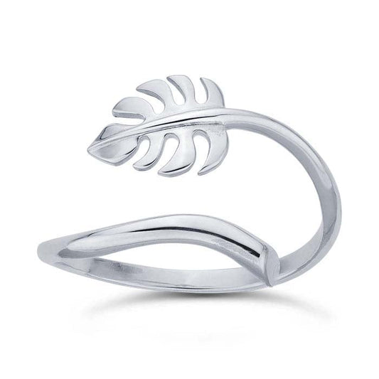 Sterling Silver Monstera Leaf Bypass Ring, Adjustable