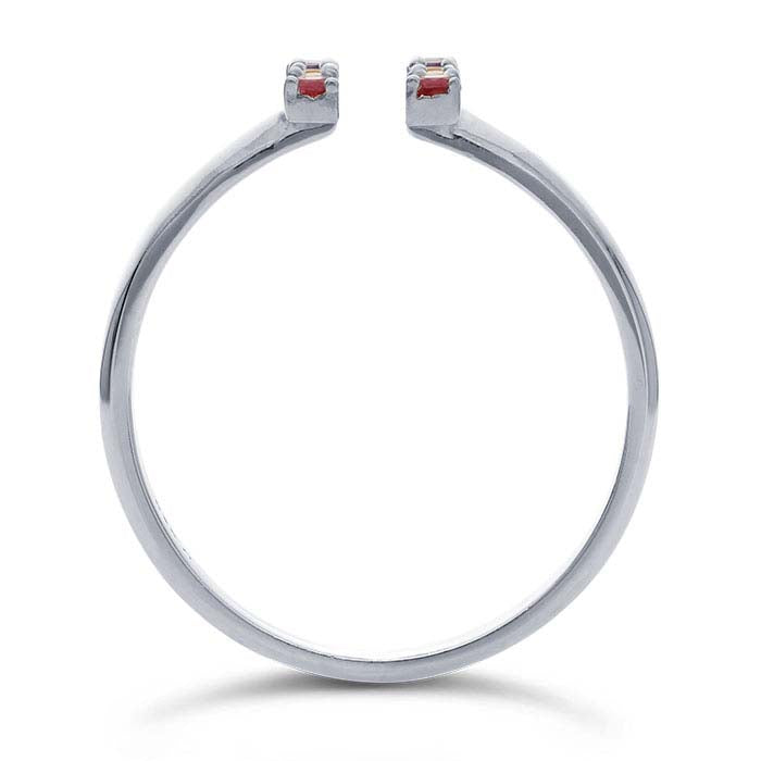 Sterling Silver Bar Nanogem-Set Bypass Ring, Adjustable