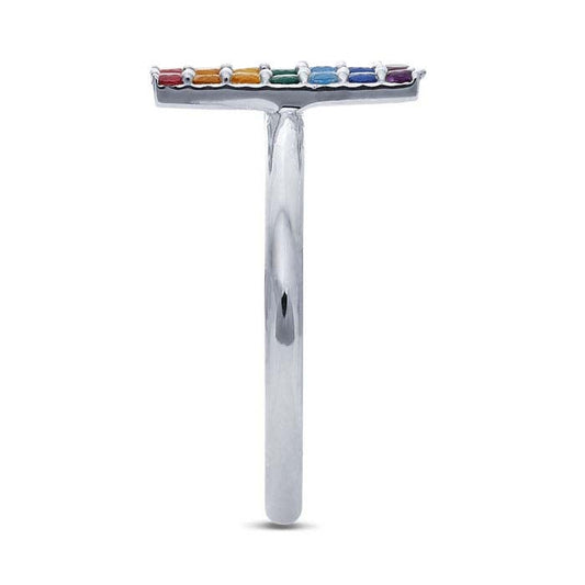 Anillo ajustable de barra de plata de ley con nanogemas en bypass