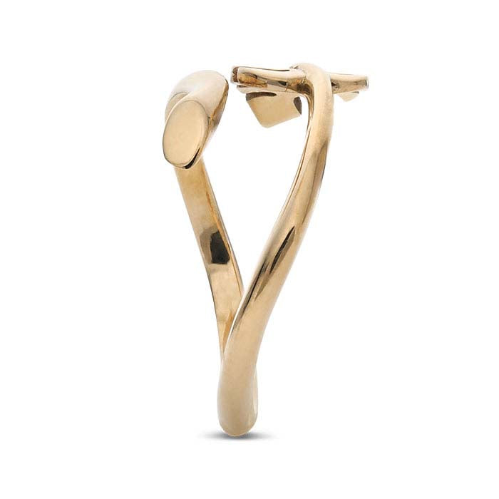 Brons Monstera Blad Bypass Ring, Verstelbaar