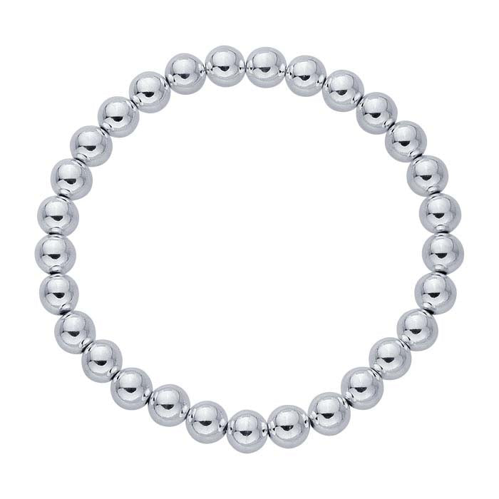 Sterling Silver 6mm Beaded Stretch Bangle Bracelet