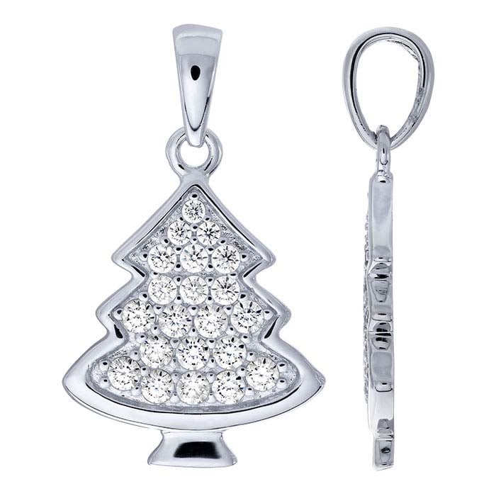 Sterling Silver CZ-Set Christmas Tree Pendant