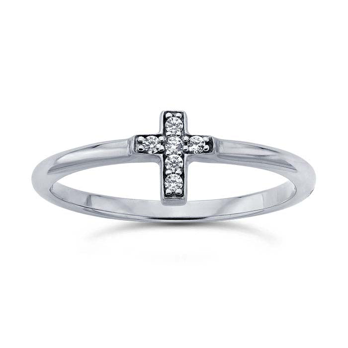 Sterling Silver Tiny CZ-Set Cross Ring