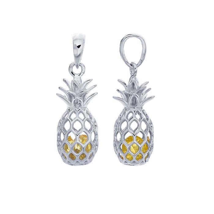 Sterling Silver Yellow CZ Pineapple Pendant