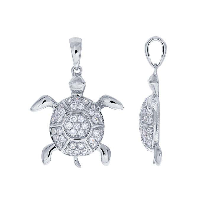 Sterling Silver CZ-Set Turtle Pendant