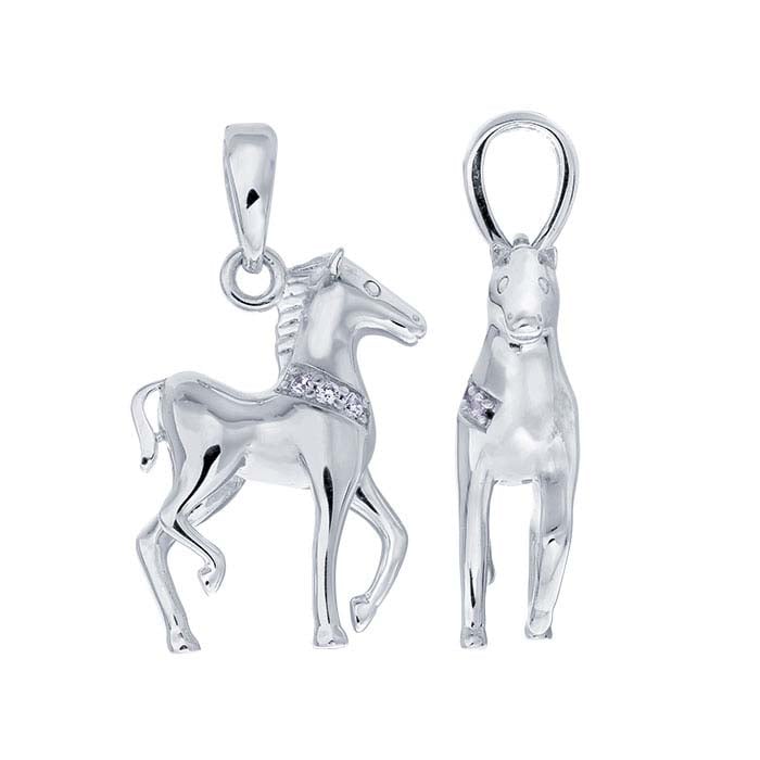 Sterling Silver CZ-Set Horse Pendant