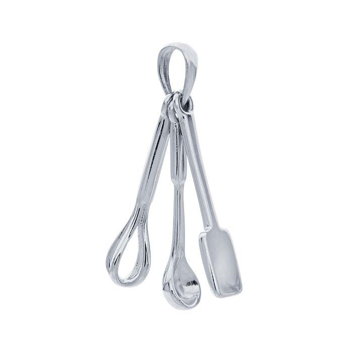 Sterling Silver CZ-Set Ladle, Whisk and Spatula Pendant