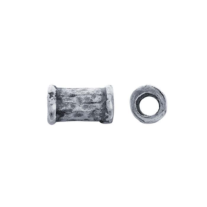 Sterling Silver 6.5 x 3.75mm Tube Oxidized Patterned Bead