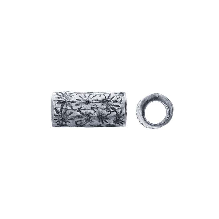 Sterling Silver 8 x 3.5mm Tube Oxidized Patterned Bead