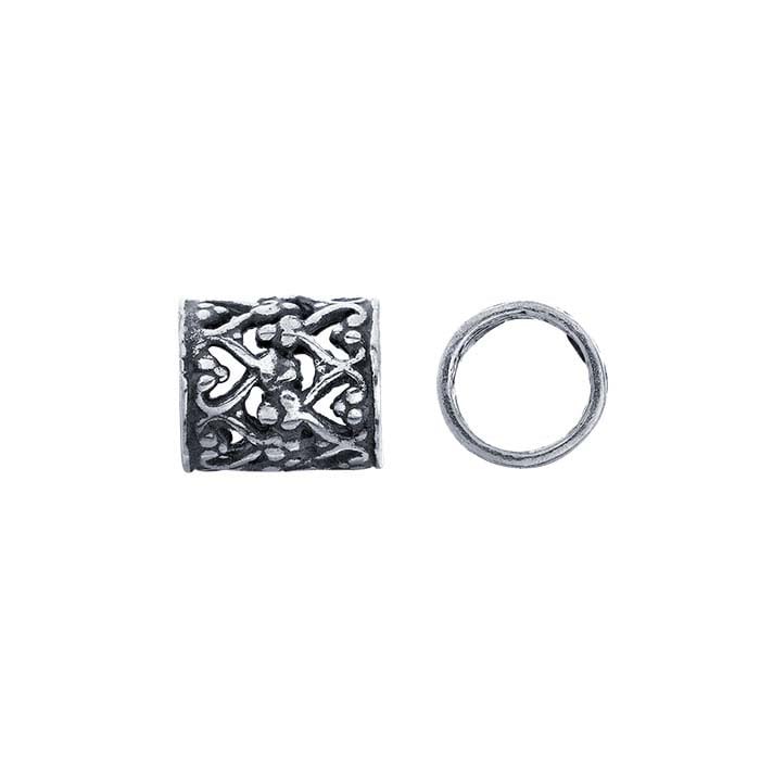Sterling Silver 7 x 5.6mm Tube Oxidized Patterned Bead