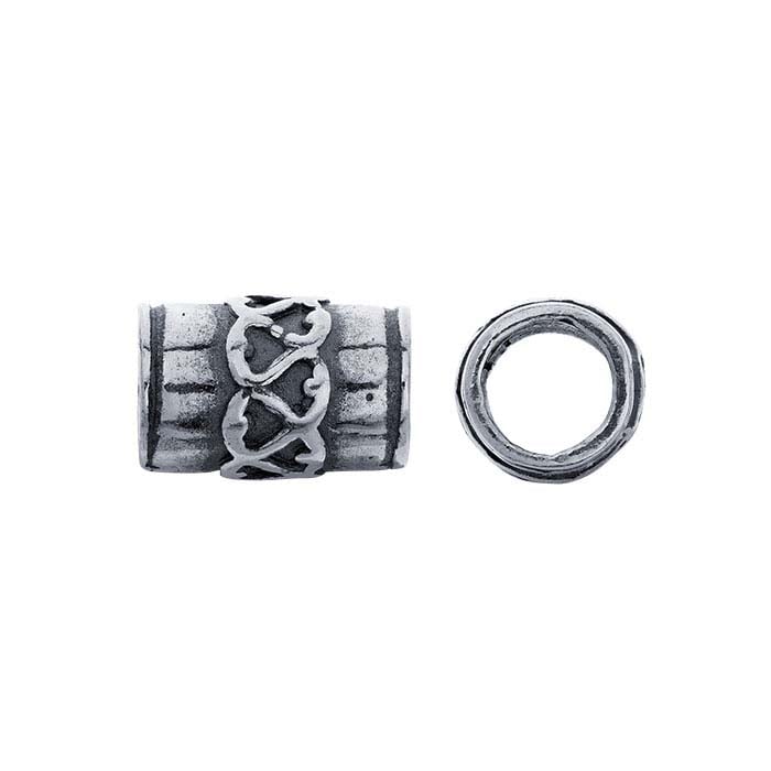 Sterling Silver 9.5 x 6mm Tube Oxidized Patterned Bead