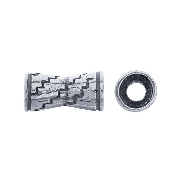 Sterling Silver 12 x 6mm Tube Oxidized Patterned Bead