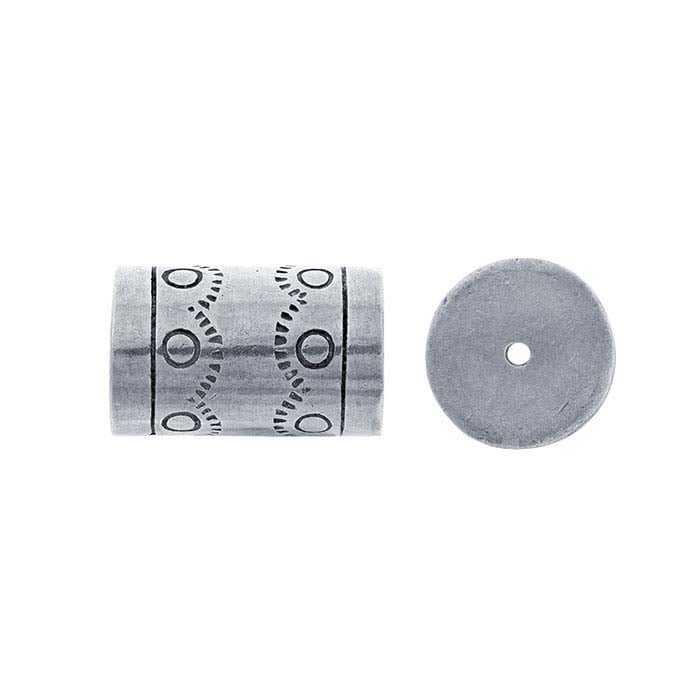 Sterling Silver 20 x 13mm Cylinder Oxidized Patterned Bead