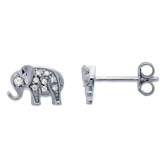 Sterling Silver CZ-Set Elephant Post Earrings