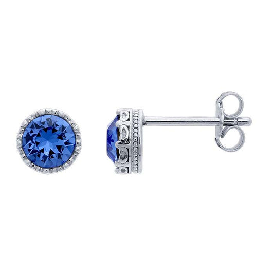Sterling Silver Blue Crystal-Set Post Earrings